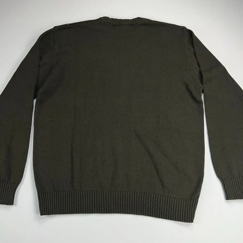 Oscar de la Renta Green Windowpane Crew Neck Sweater 100% Cotton Size XL